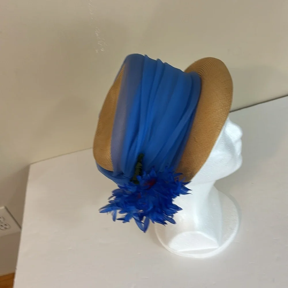 Vintage Mr Kurt Original  Union Made Straw? Cloche Hat with Tulle and Flowers